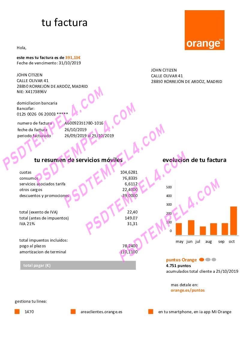 Spain Orange utility bill