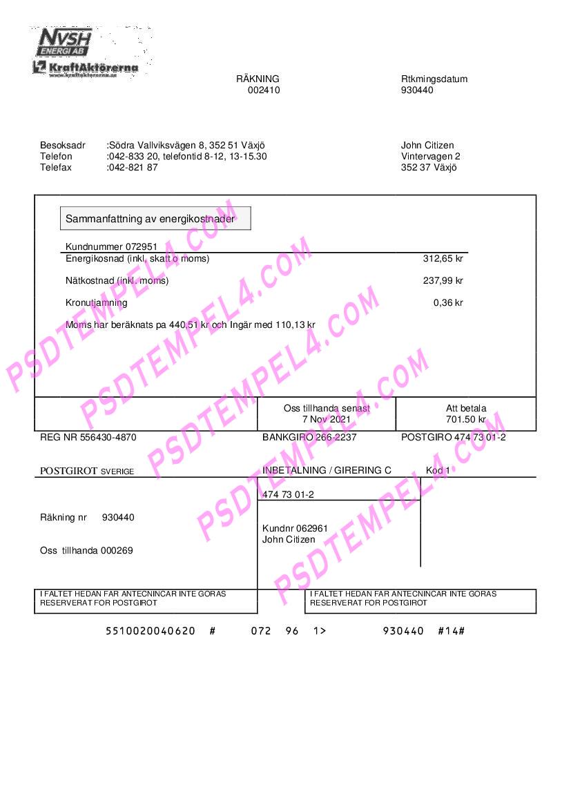 Sweden Nvsh Energi Ab utility bill