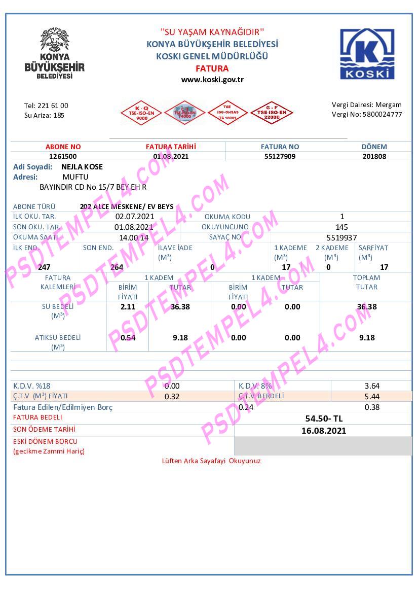 Turkey water utility bill