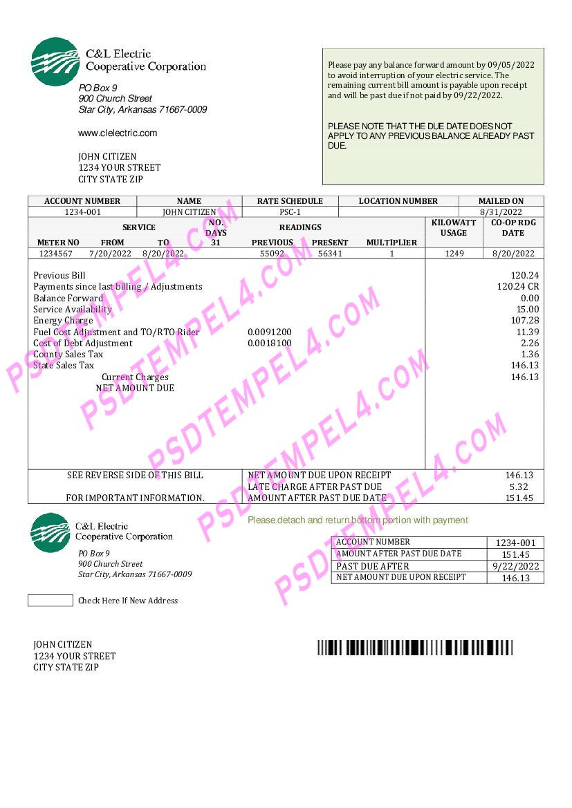 USA Arkansas C & L Electric Cooperative Corporation utility billC
