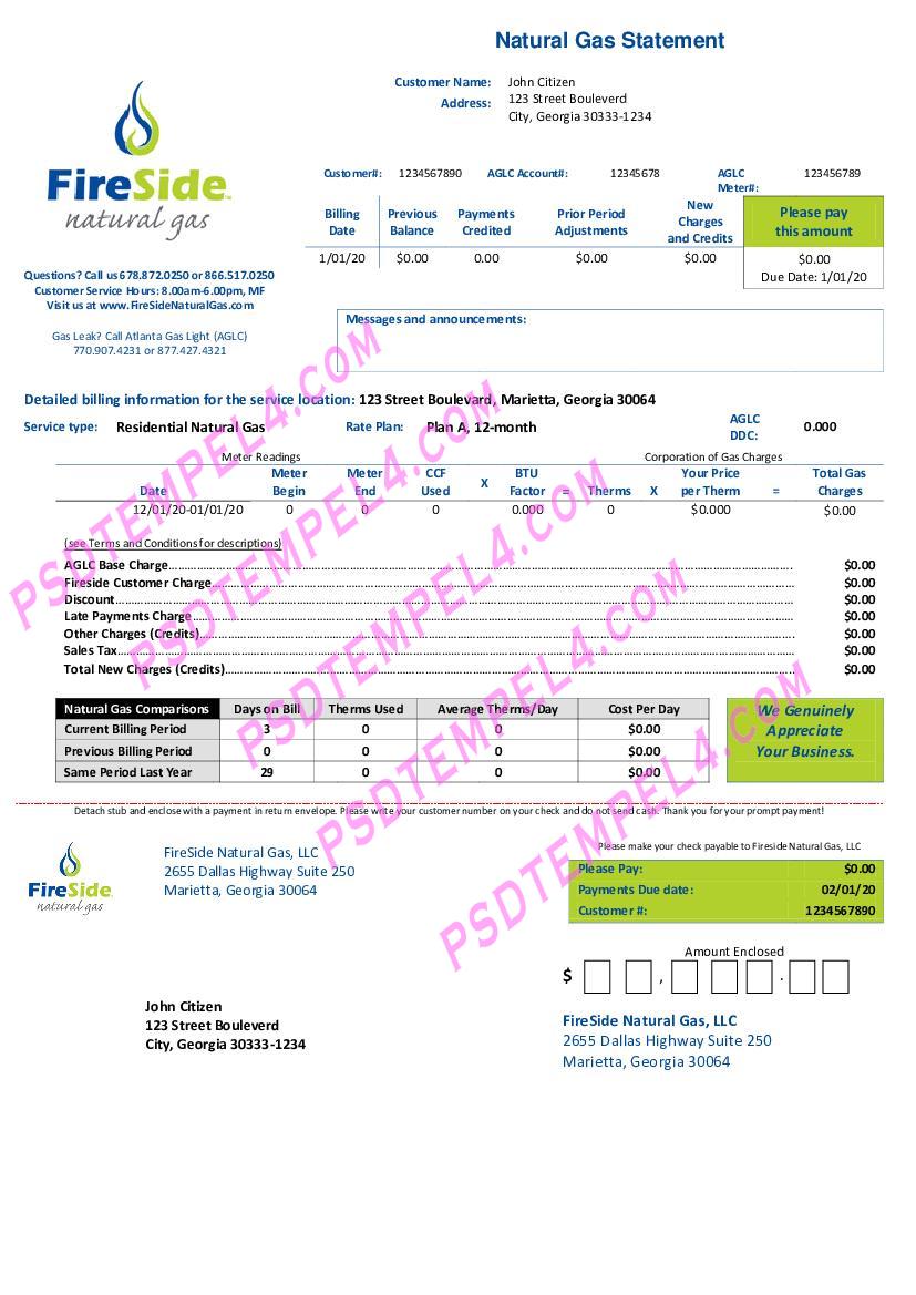 USA California FireSide natural gas utility bill