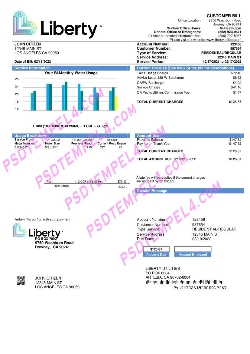 USA California Liberty Utilities utility bill