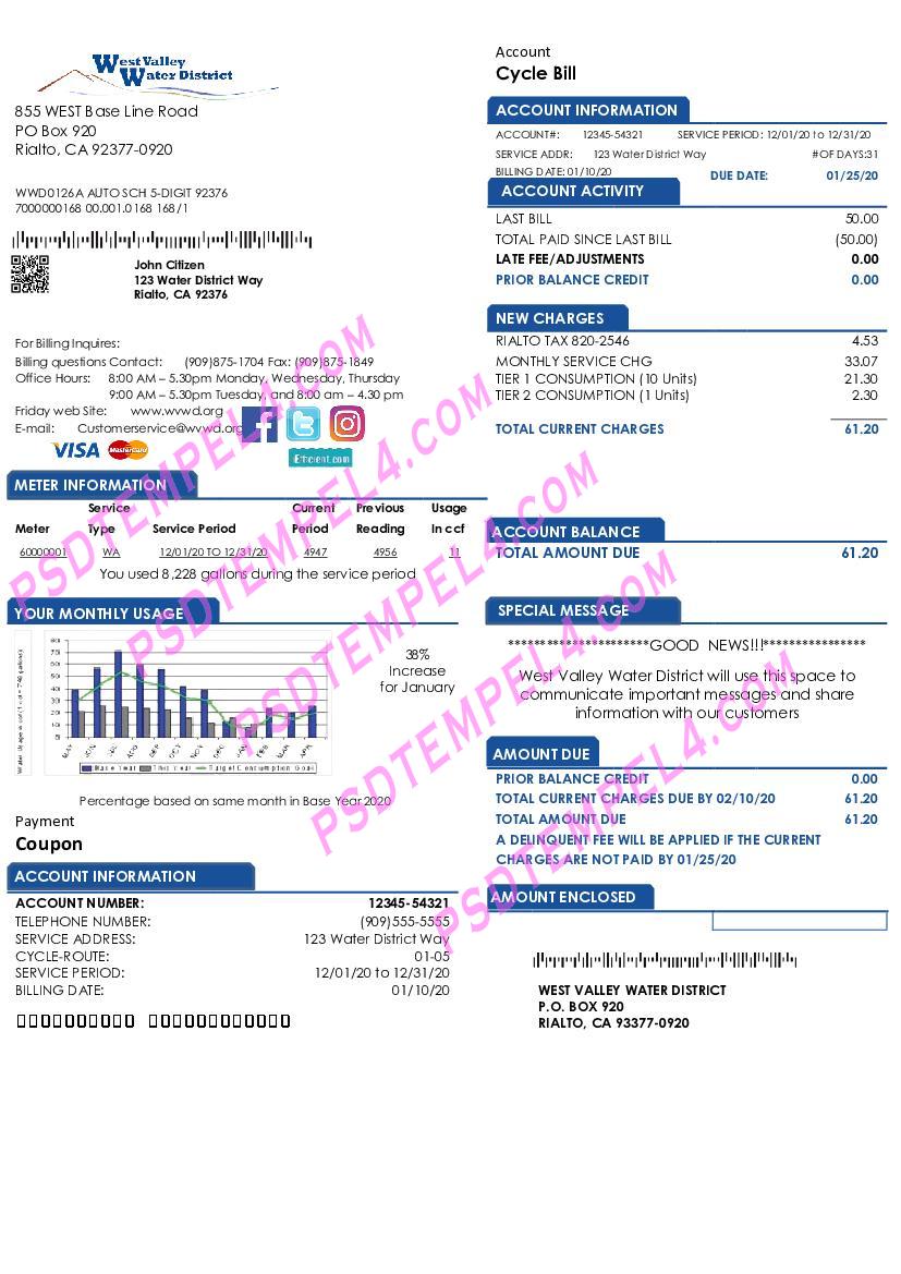 USA California West Valley Water District utility bill