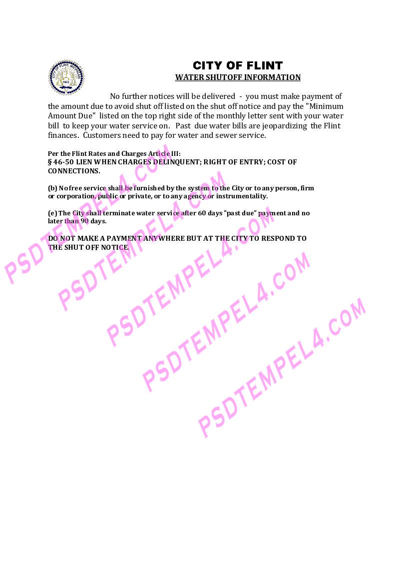 USA City of Flint Michigan water shutoff notice V2 utility billUSA ci