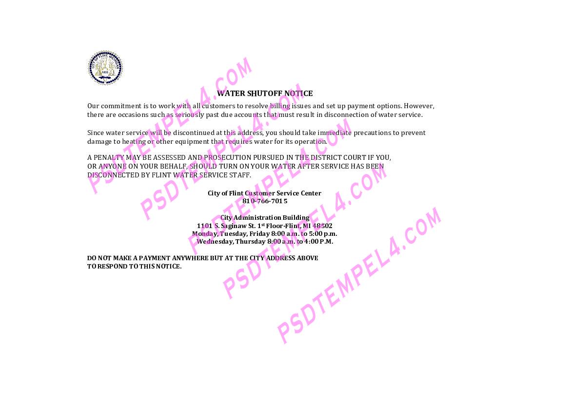 USA City of Flint Michigan water shutoff notice V3 utility bill