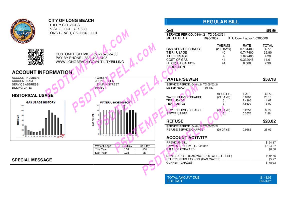 USA City of Long Beach utility bill