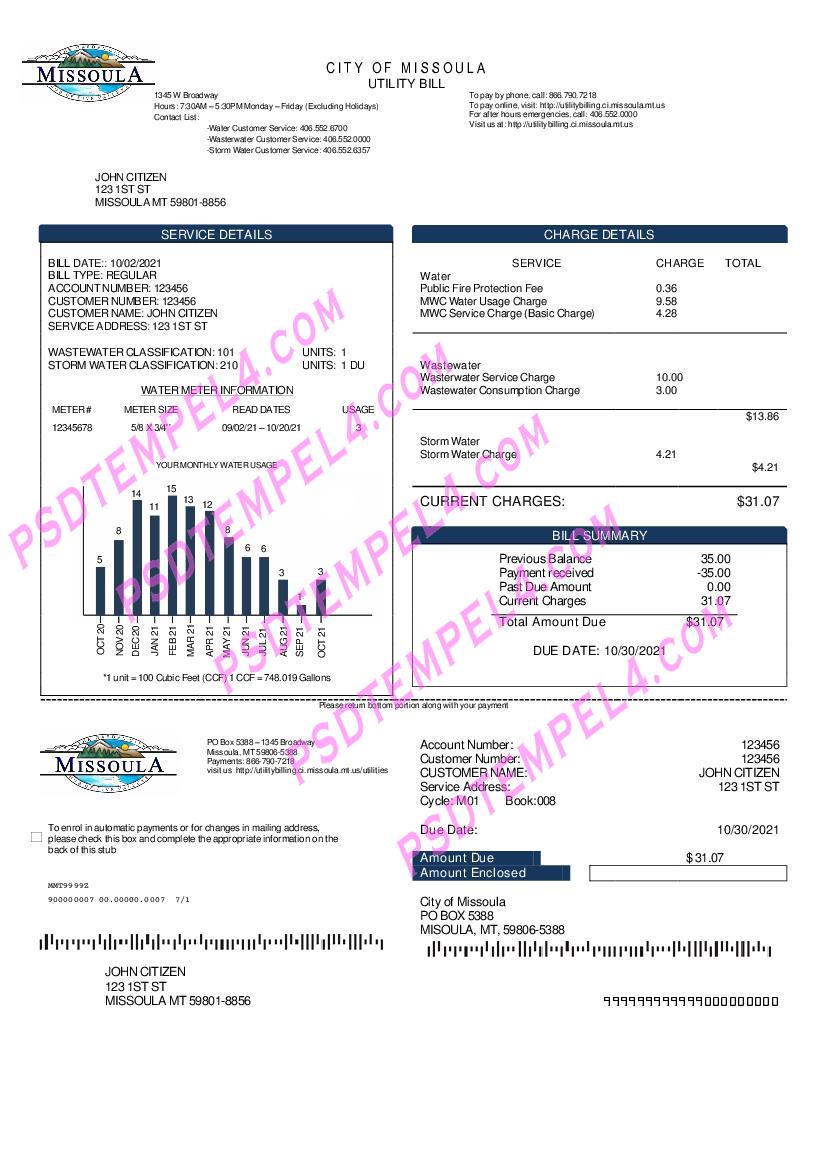USA City of Missoula utility bill