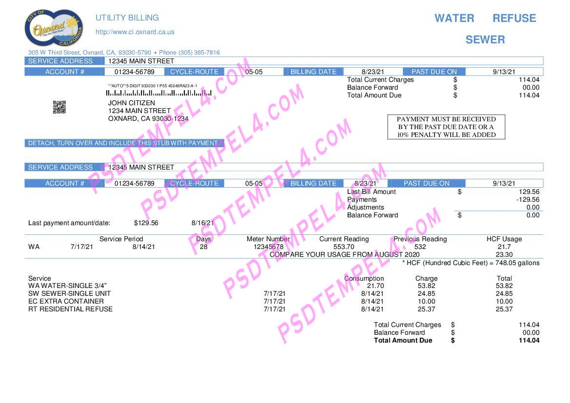 USA City of Oxnard utility billU