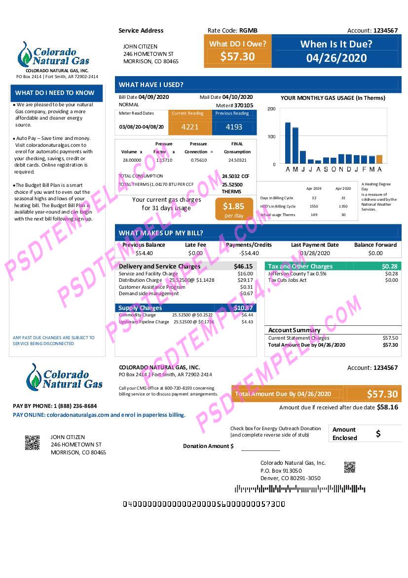 USA Colorado Natural Gas utility bill