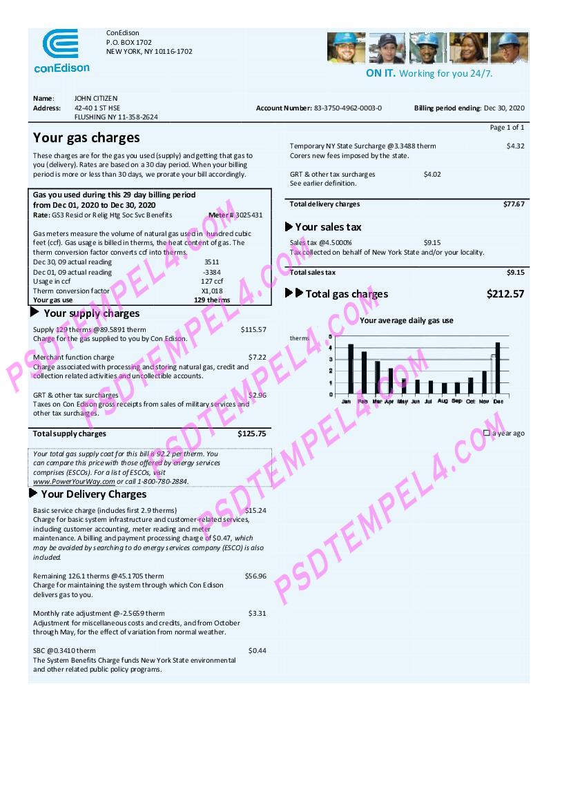 USA Con Edison gas utility bill