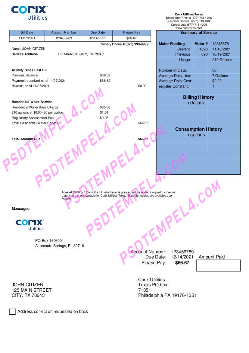 USA Corix Utilities utility bill