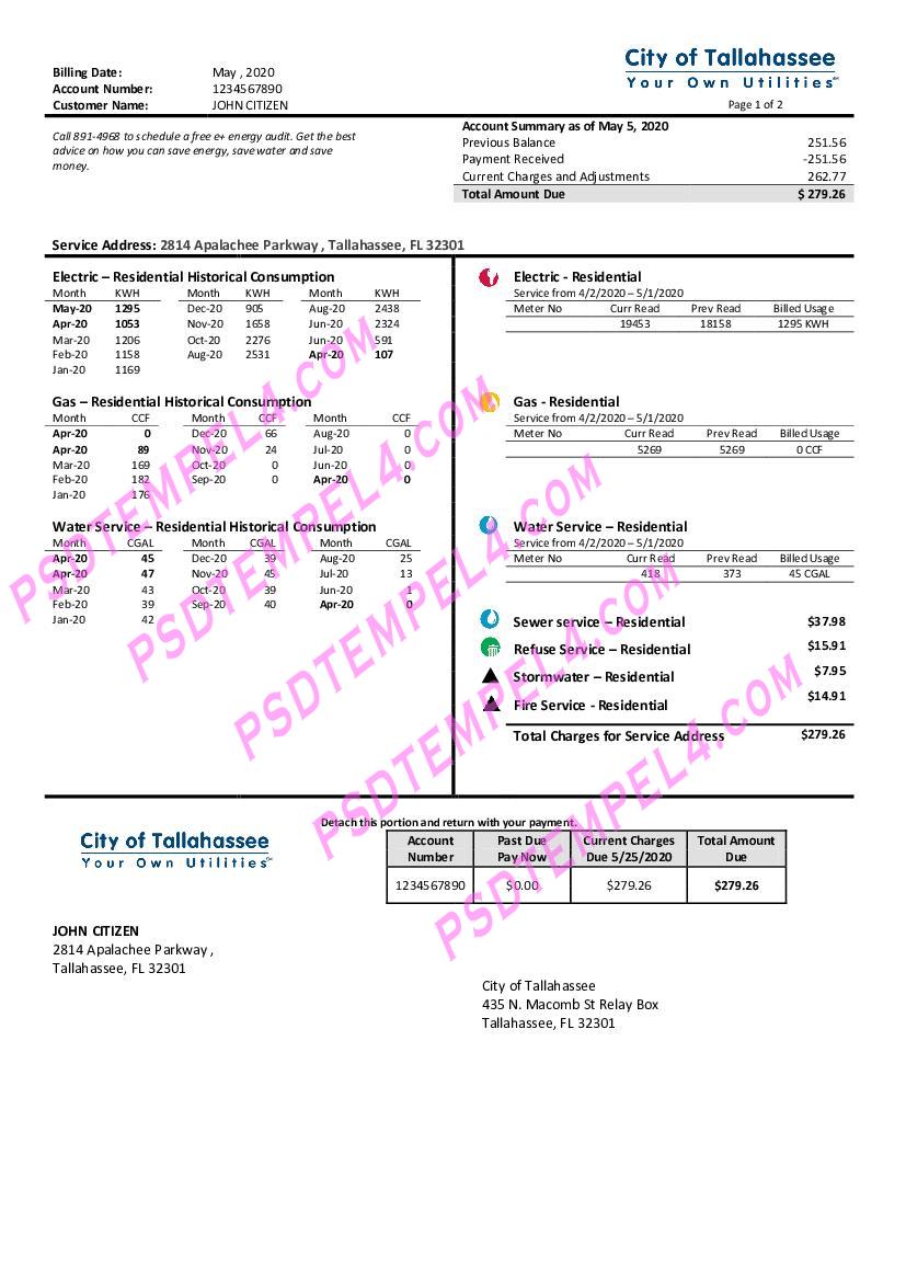USA Florida City of Tallahassee Florida Your Own Utilities bill