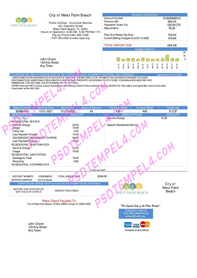 USA Florida City of West Palm Beach utility bill