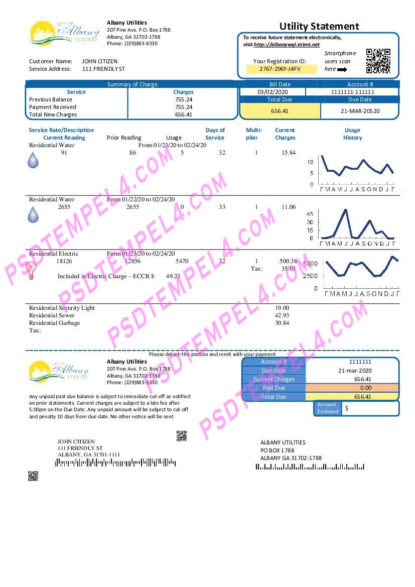 USA Georgia City of Albany water and electricity utility bill
