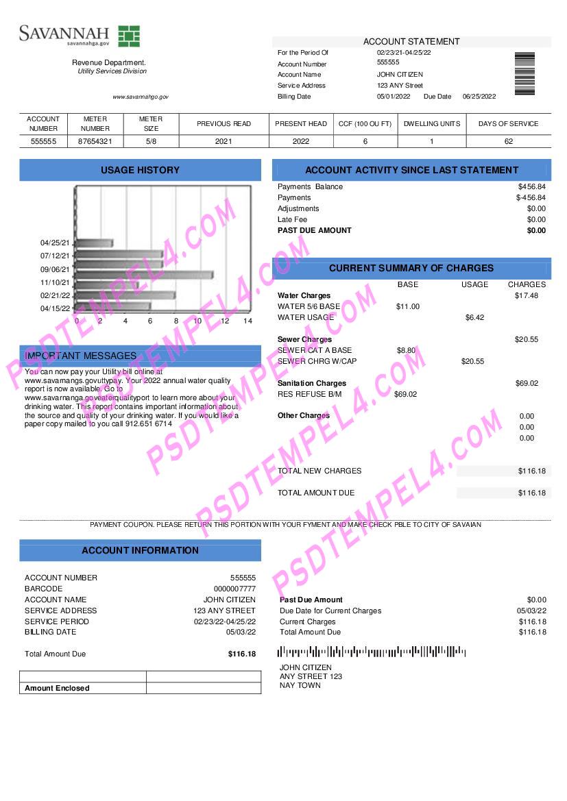 USA Georgia Savannah utility bill