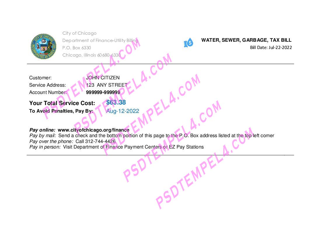 USA Illinois Chicago water sewer garbage tax utility bill