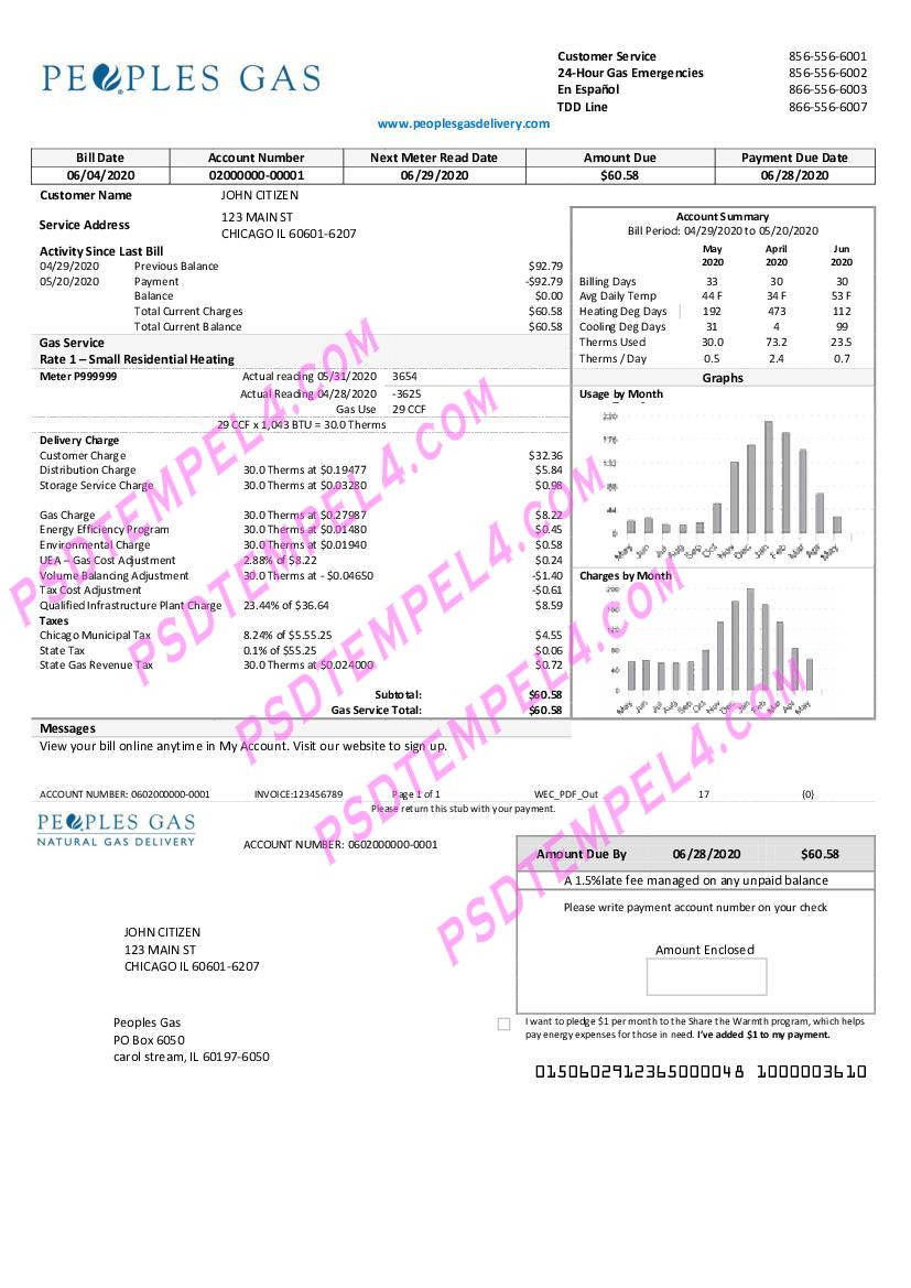 USA Illinois Peoples Gas utility bill