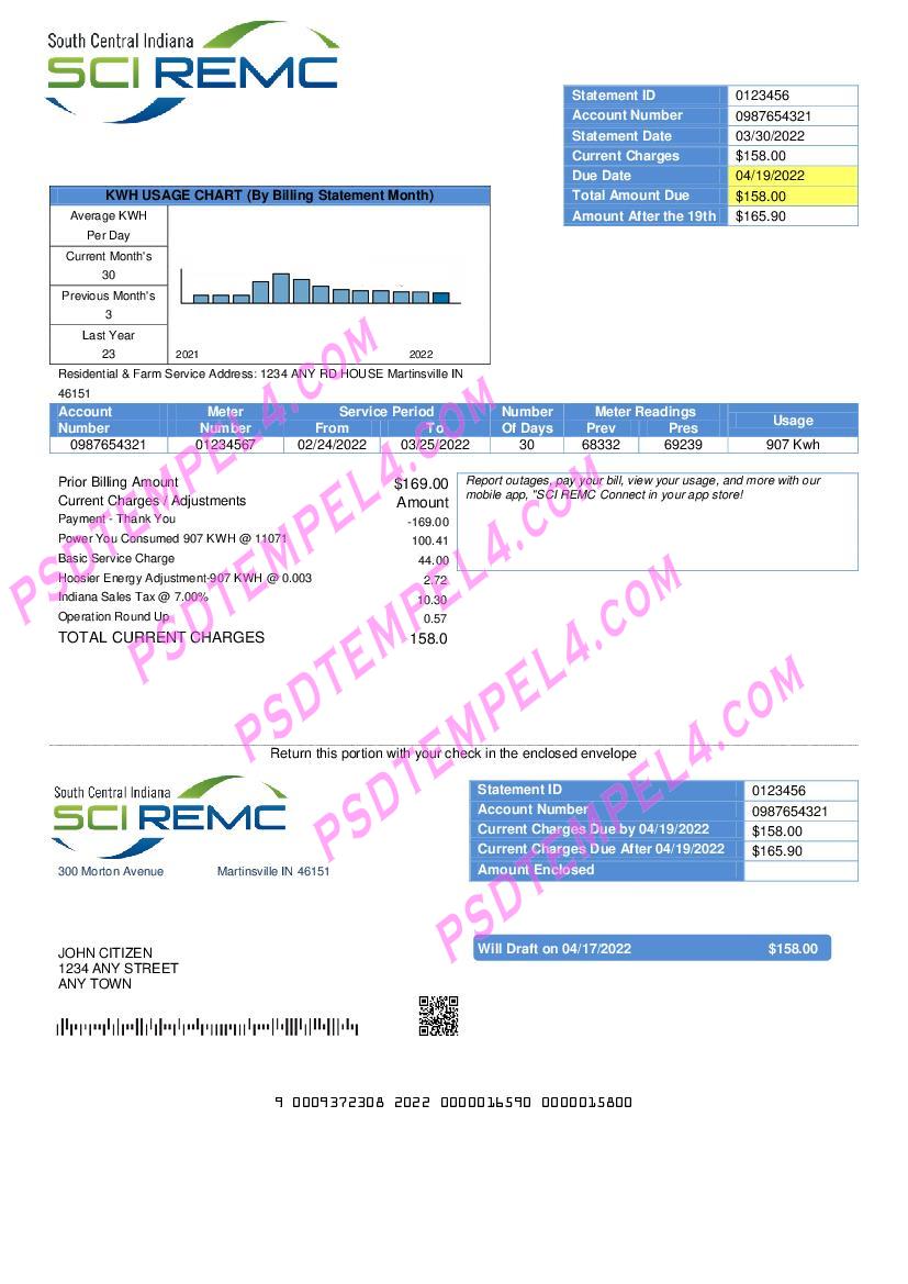 USA Indiana SCI REMC utility bill