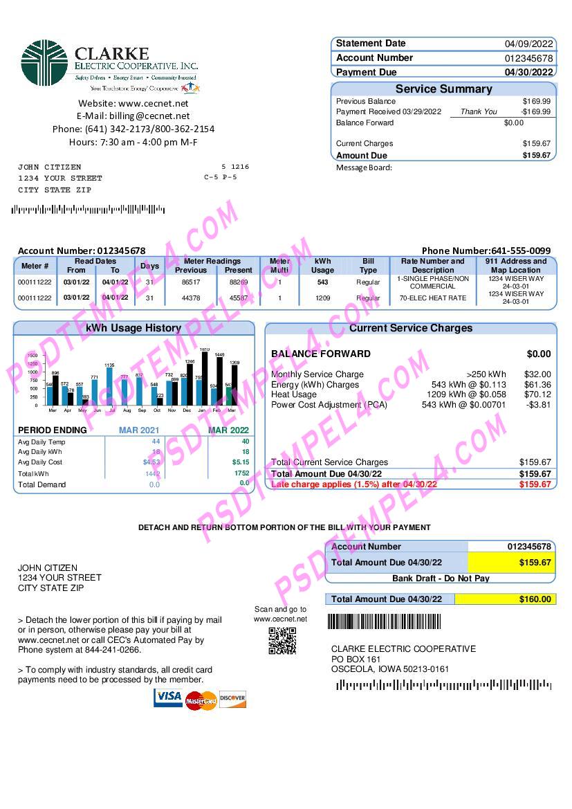 USA Iowa Clarke Electric Cooperative Inc utility bill
