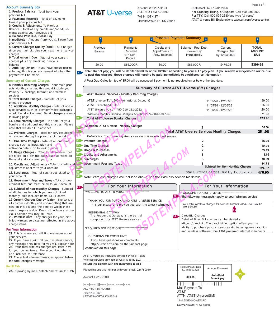 USA Kansas ATT U VERSE utility bill