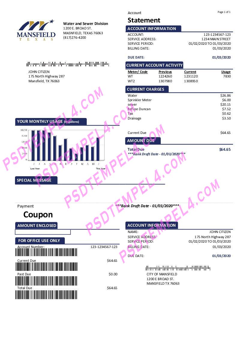 USA Mansfield Texas utility bill