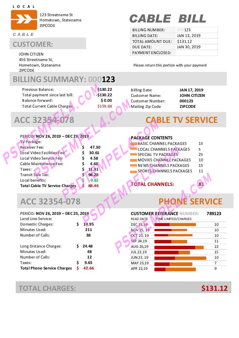 USA Marine Local Cable utility bill