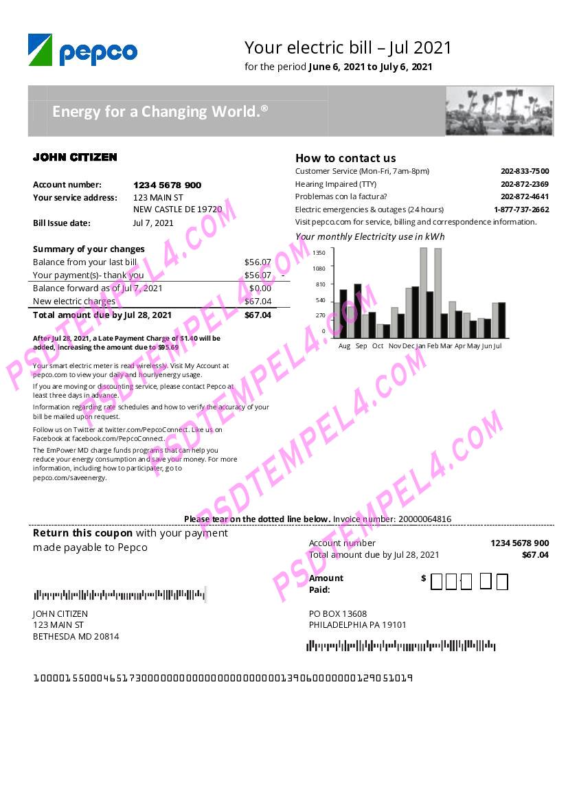 USA Maryland Pepco utility bill