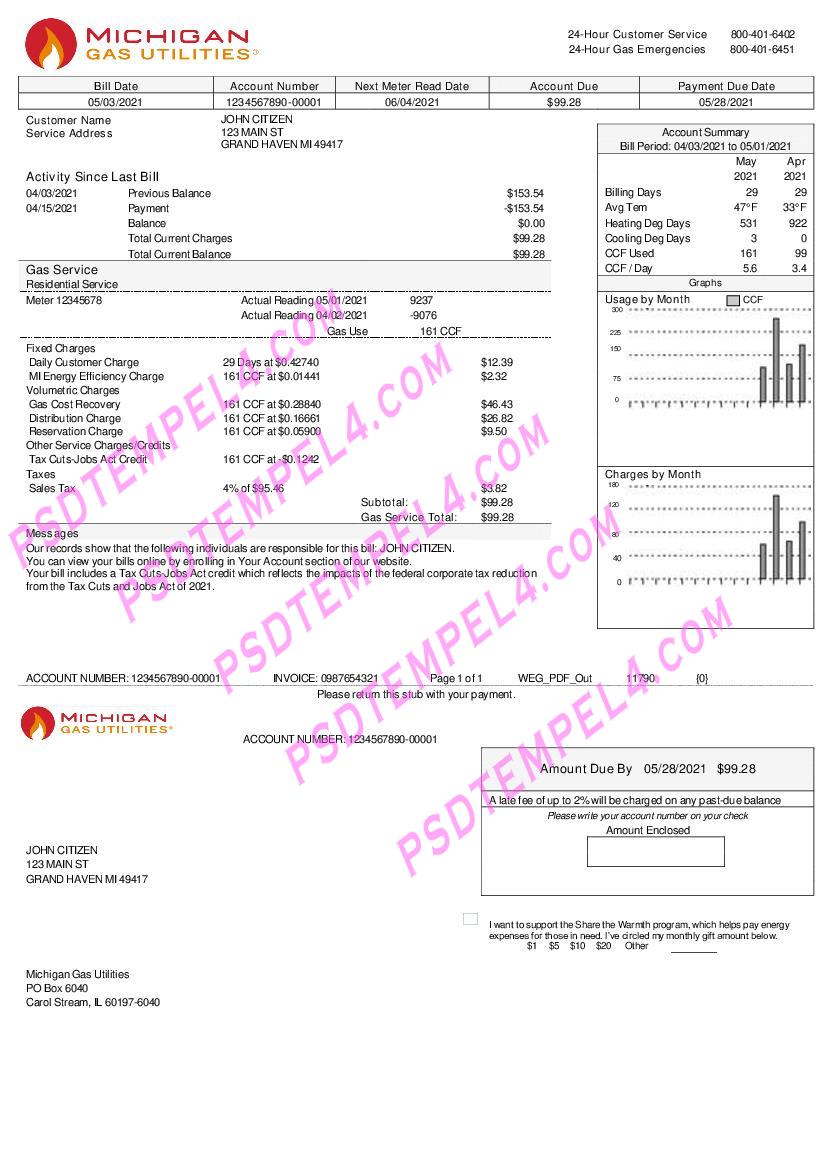 USA Michigan Gas Utilitiesl V1 utility bill