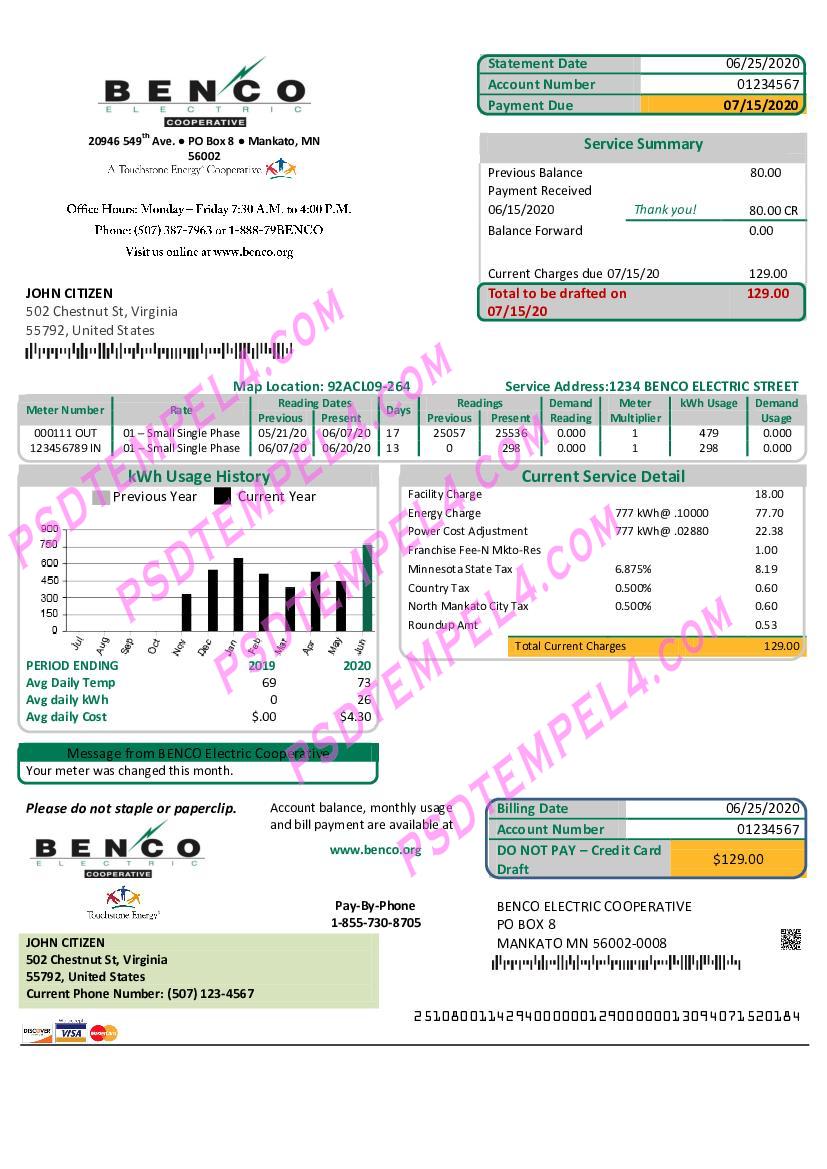 USA Minnesota Benco Elecric electricity utility bill