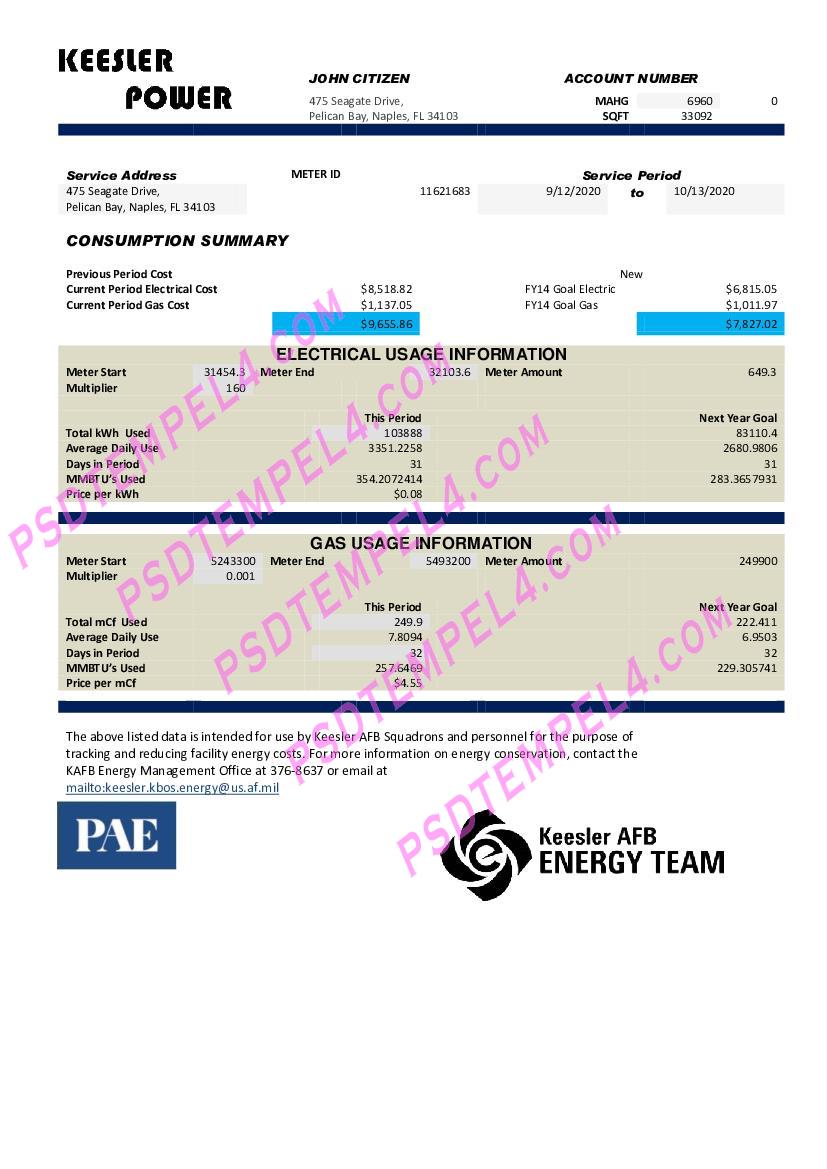 USA Mississippi Keesler AFB Energy utility bill