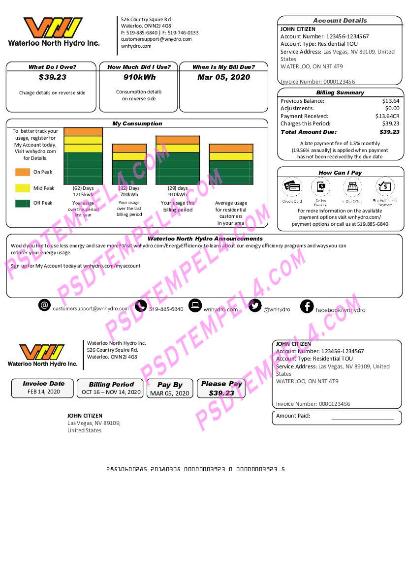 USA Nevada Waterloo North Hydro V2 utility bill