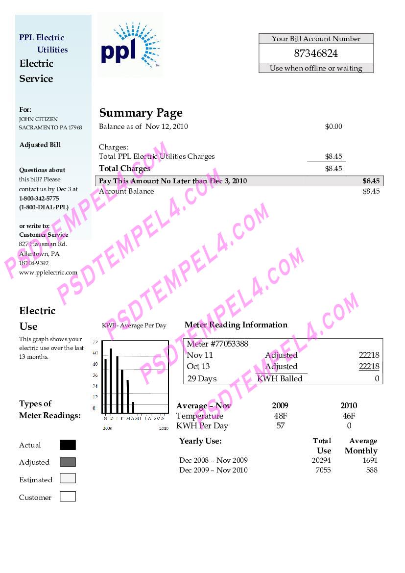 USA New Jersey PSEG electricity utility bill