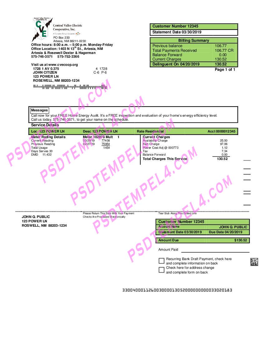 USA New Mexico electricity proof of address utility bill