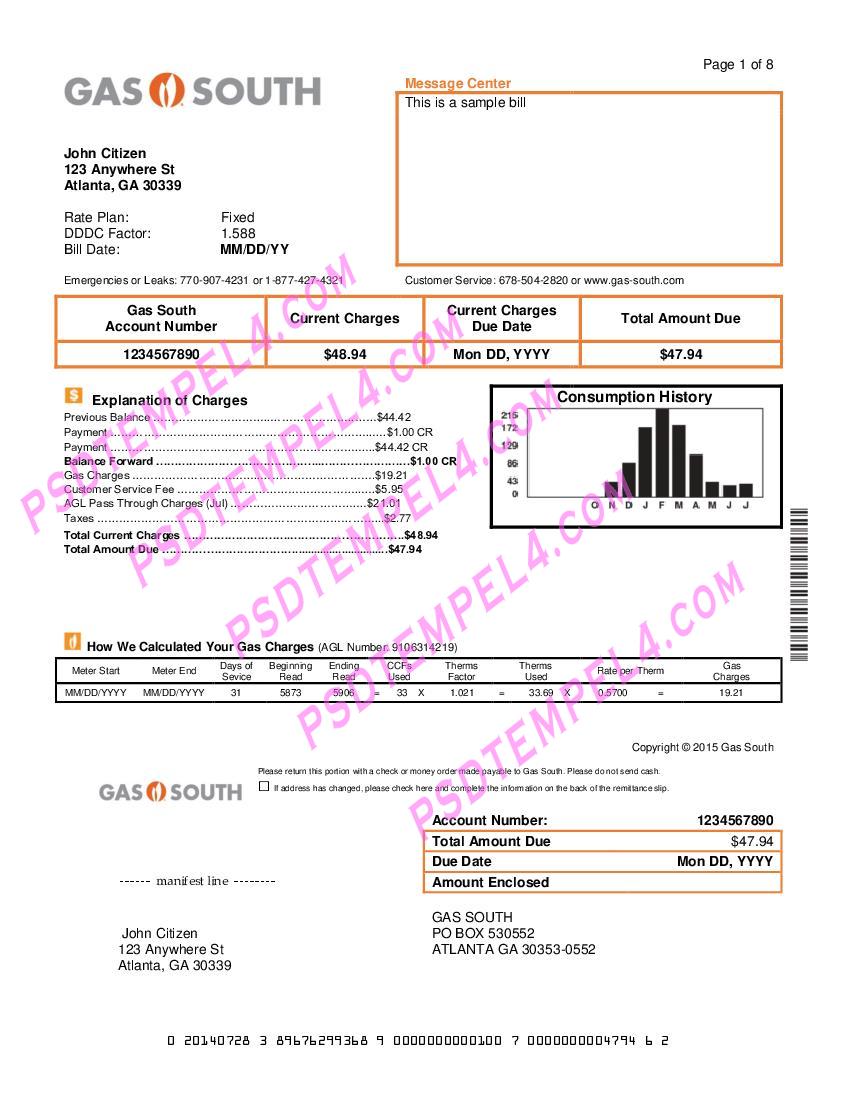 USA New York Gas South utility bill