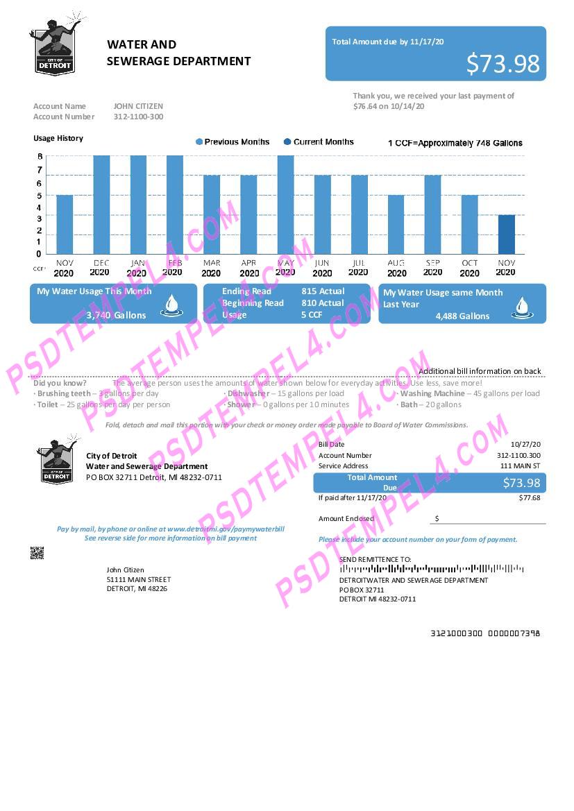 USA Ohio City of Detroit water utility bill