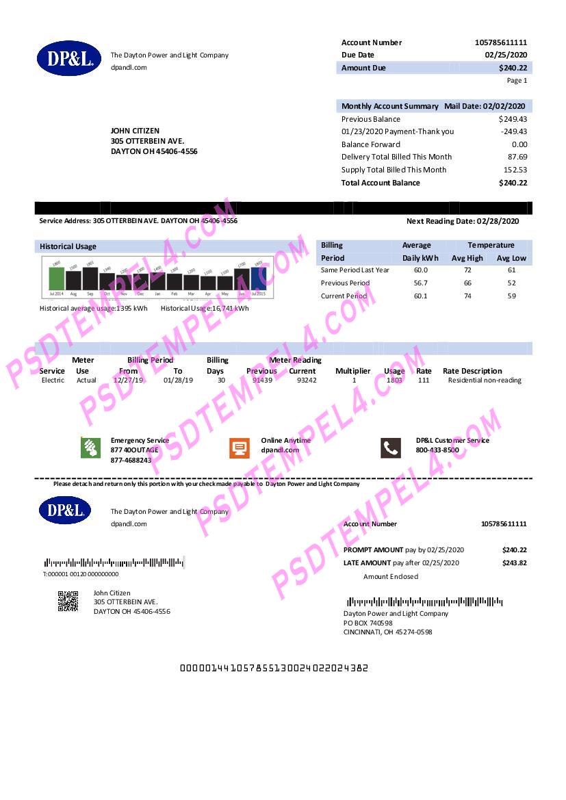 USA Ohio DP&L utility bill