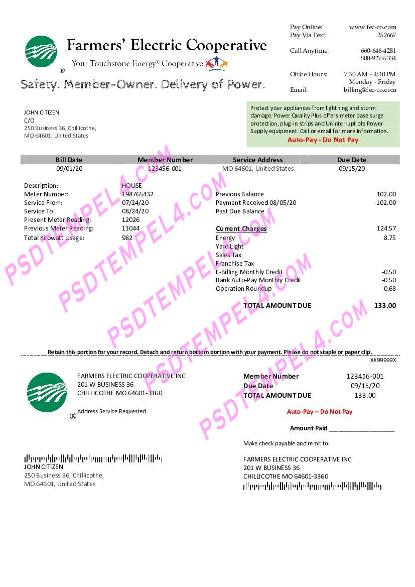 USA Ohio Farmers Electric Cooperative utility bill V2