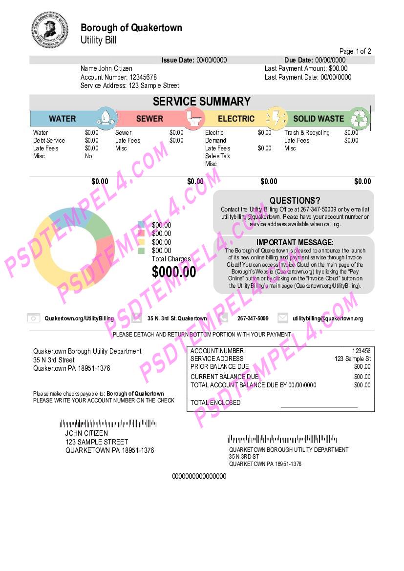 USA Pennsylvania Quakertown Borough utility bill