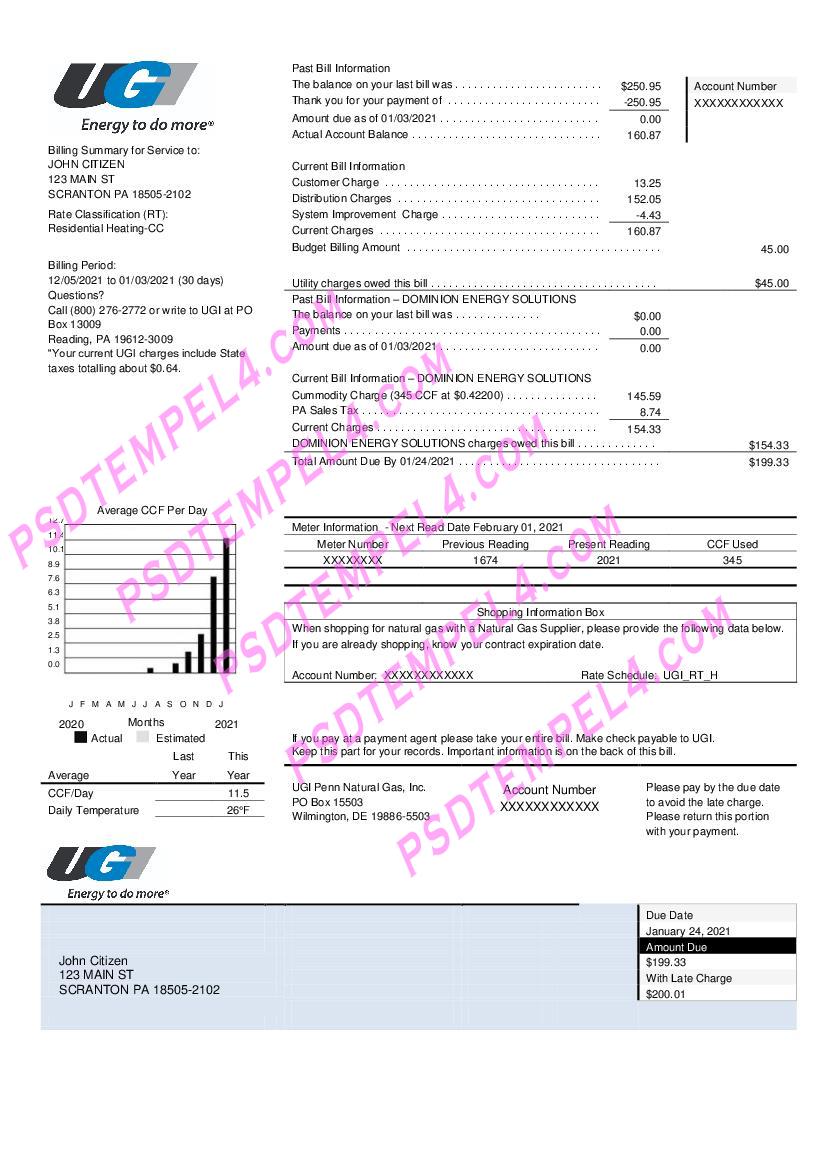 USA Pennsylvania UGI Utilities utility bill