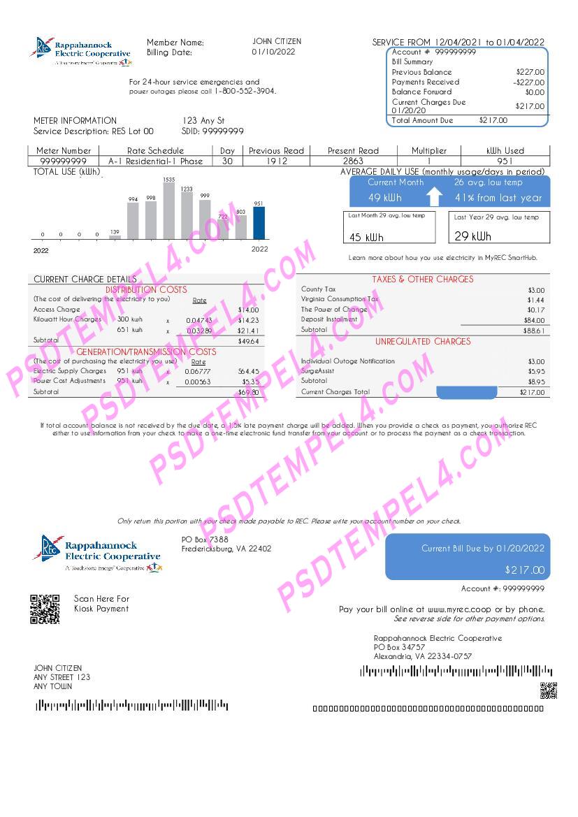 USA Rappahannock Electric Cooperative utility bill