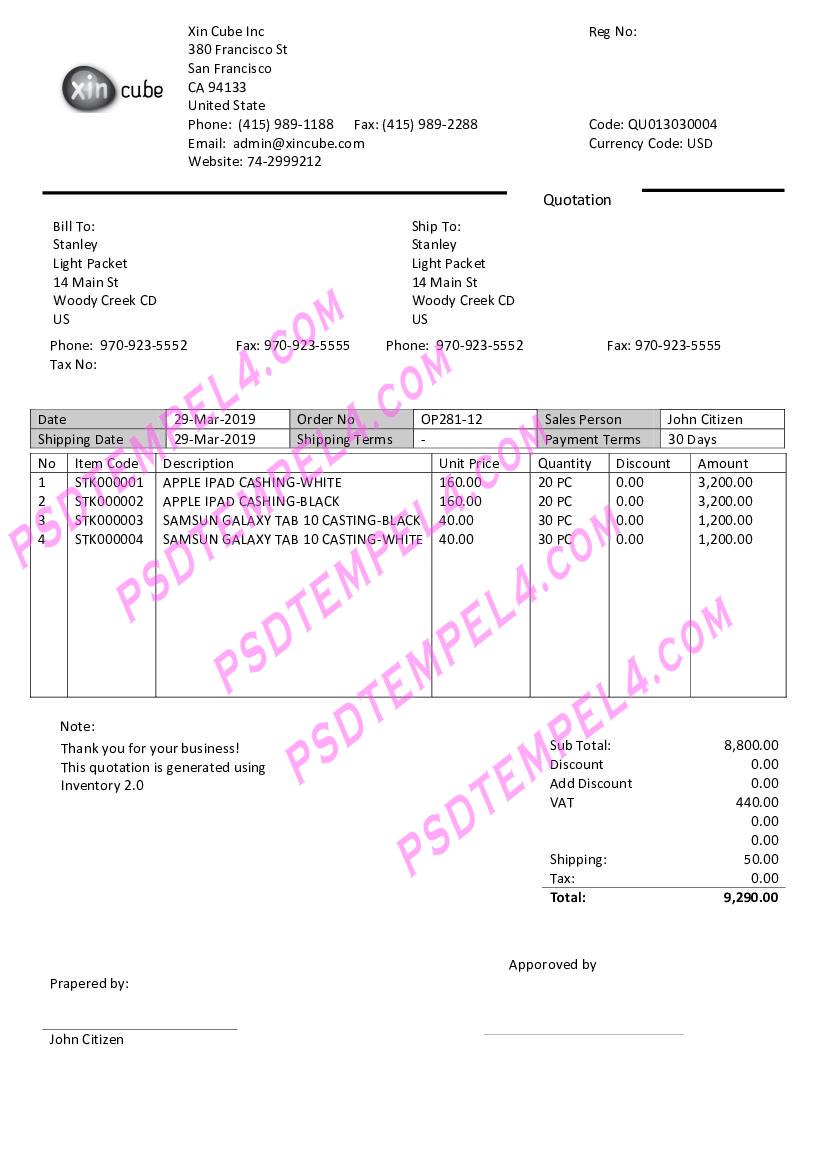 USA San Francisco Xin cube utility bill