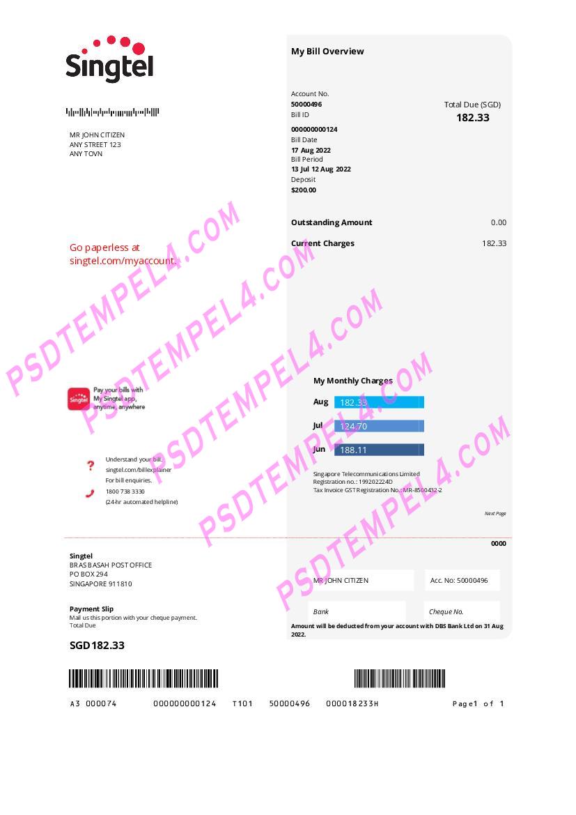 USA Singtel utility bill