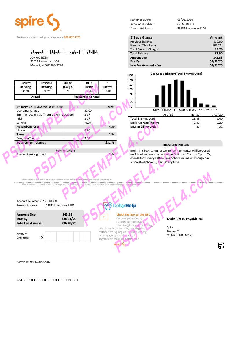 USA Spire gas utility bill