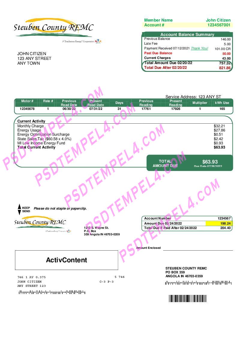 USA Steuben Country REMC utility bill