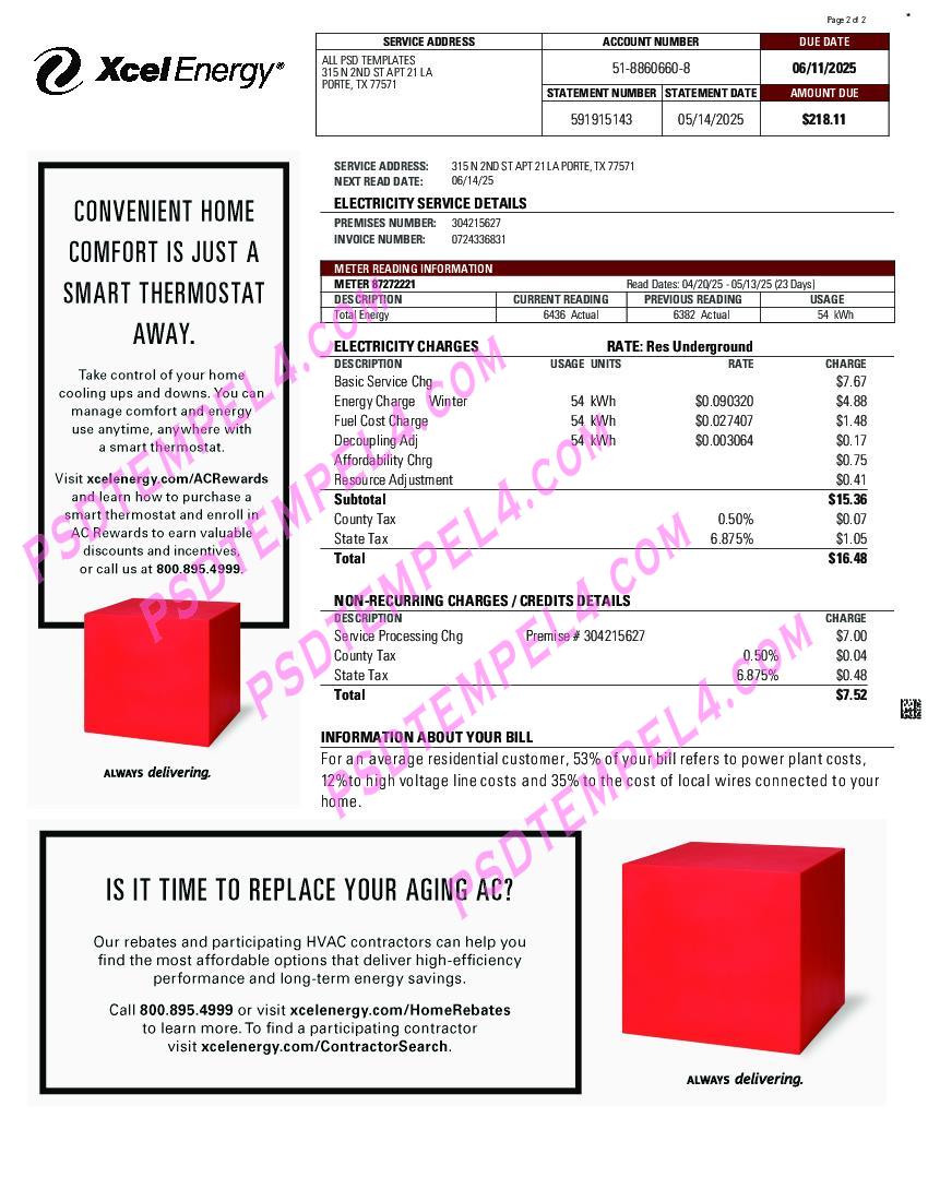 USA Texas 1Xcel Energy 2Pages utility bill