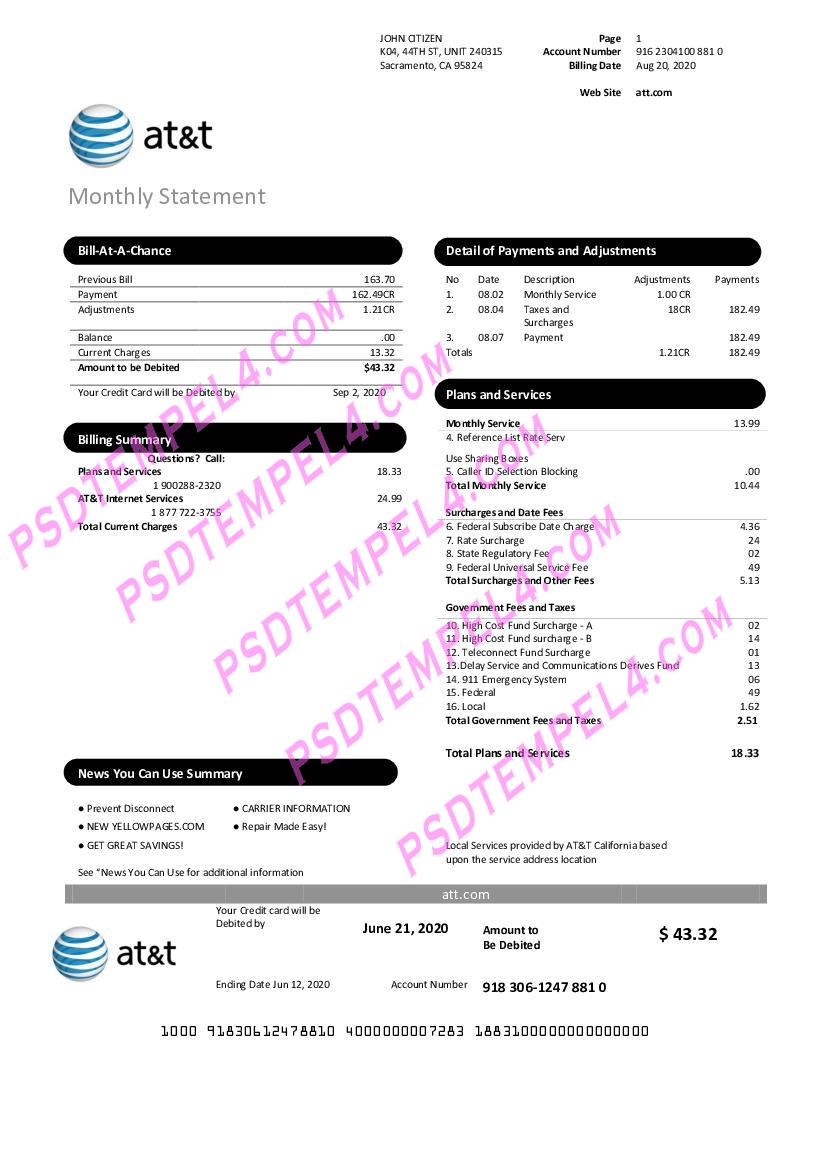 SA Texas AT&T telecommunications utility bill V2
