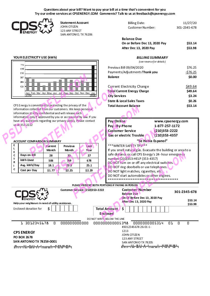 USA Texas CPS utility bill