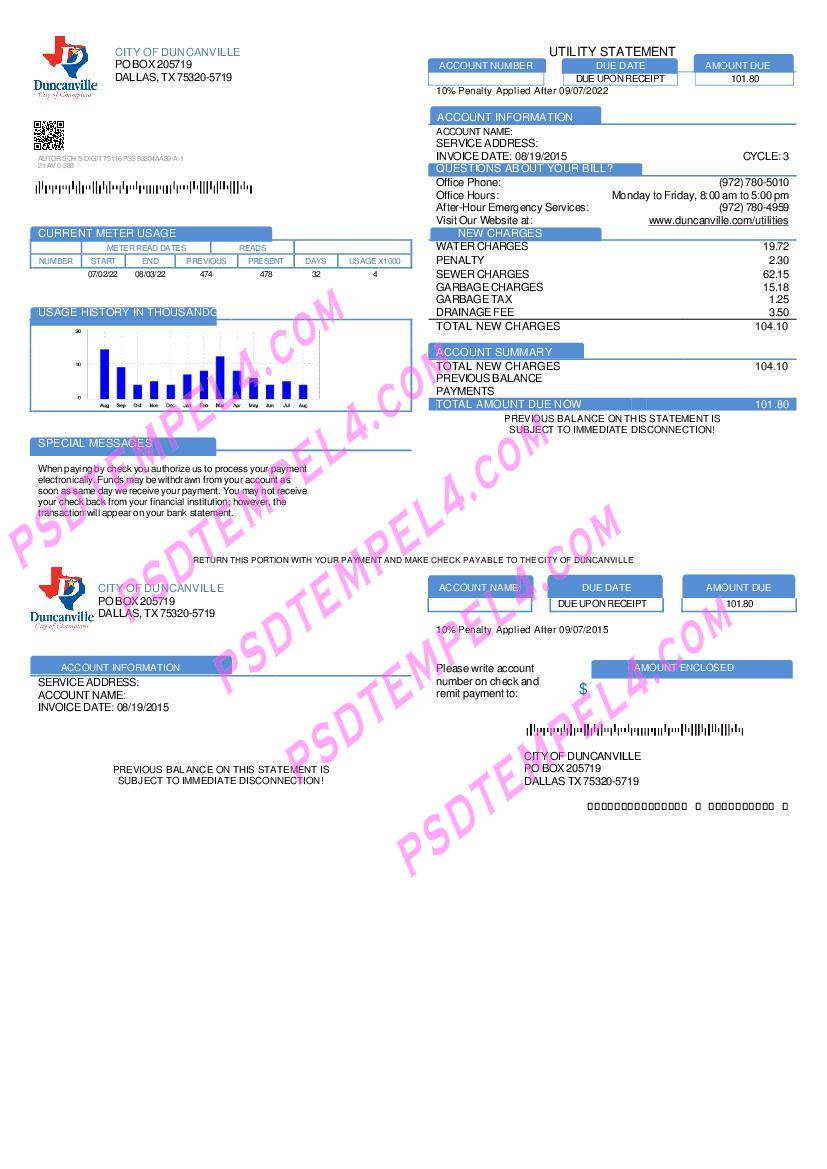 USA Texas City of Duncanville utility bill