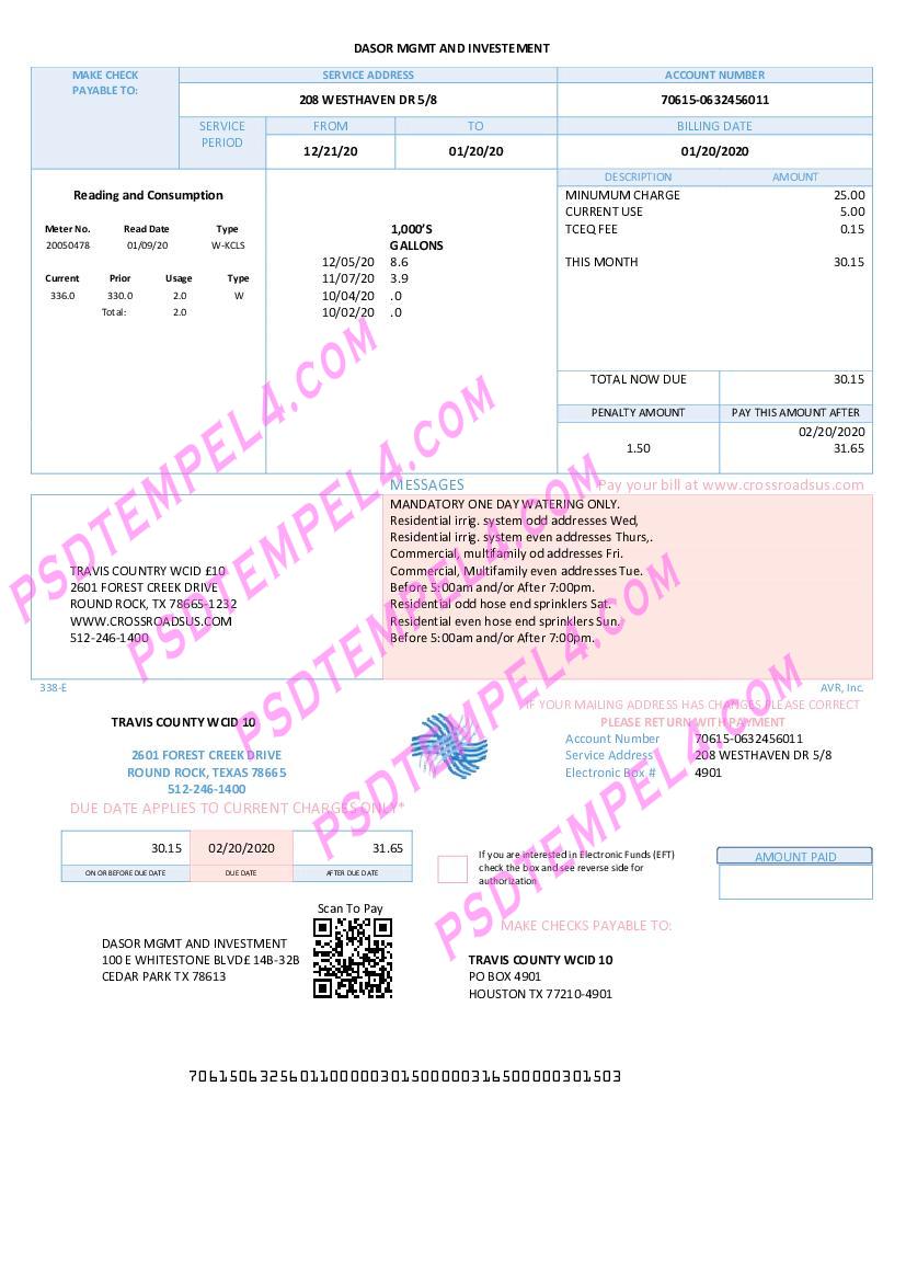 USA Texas Dasor Management and Investment utility bill