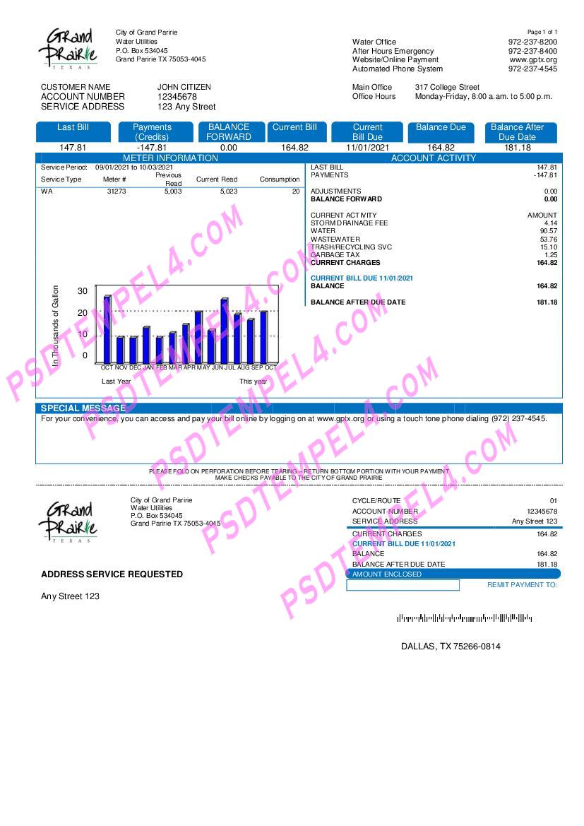 USA Texas Grand Prairie utility bill